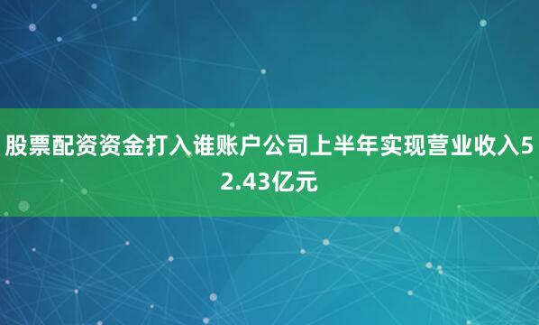 股票配资资金打入谁账户公司上半年实现营业收入52.43亿元
